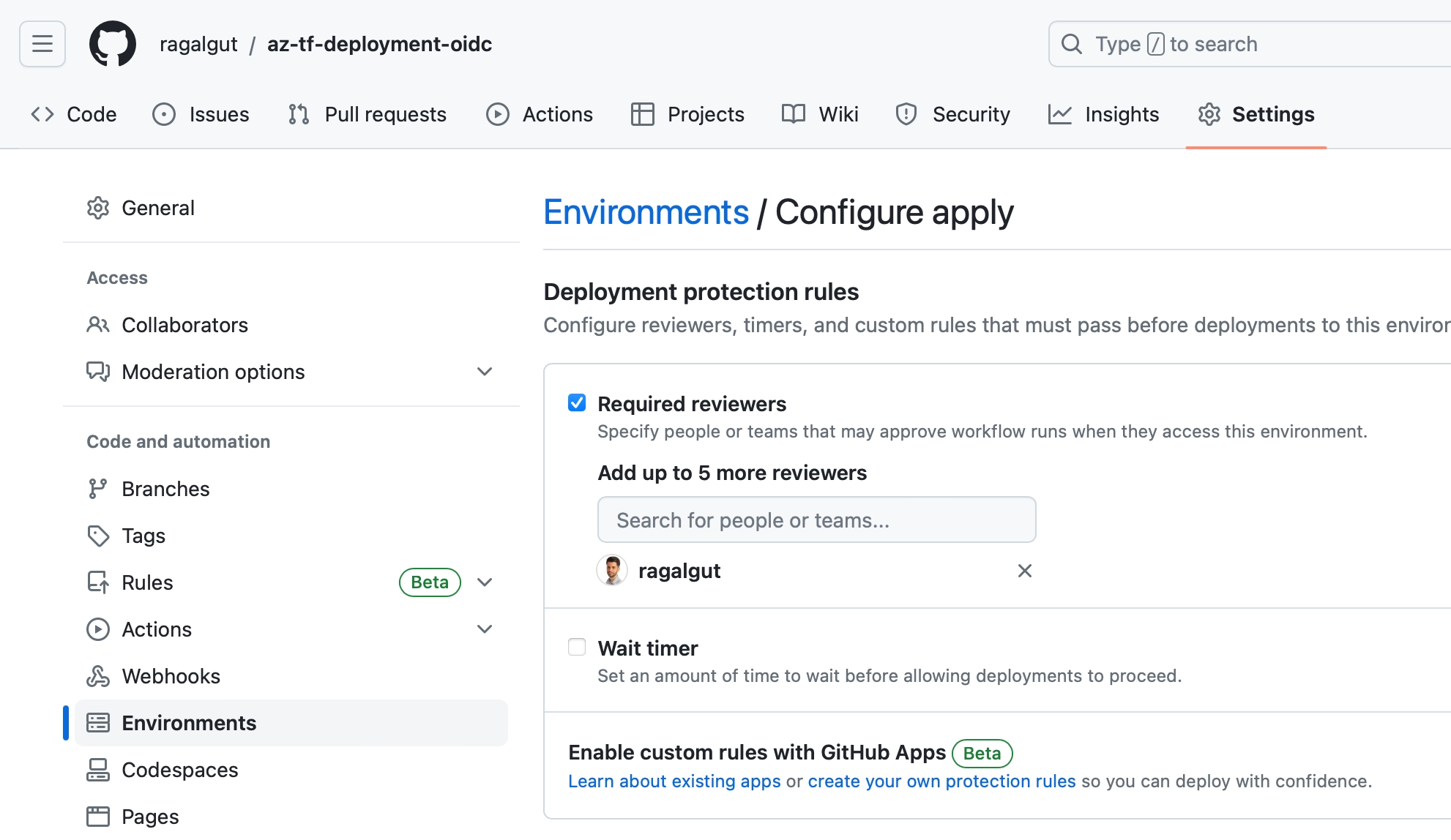 Required reviewers environment GitHub