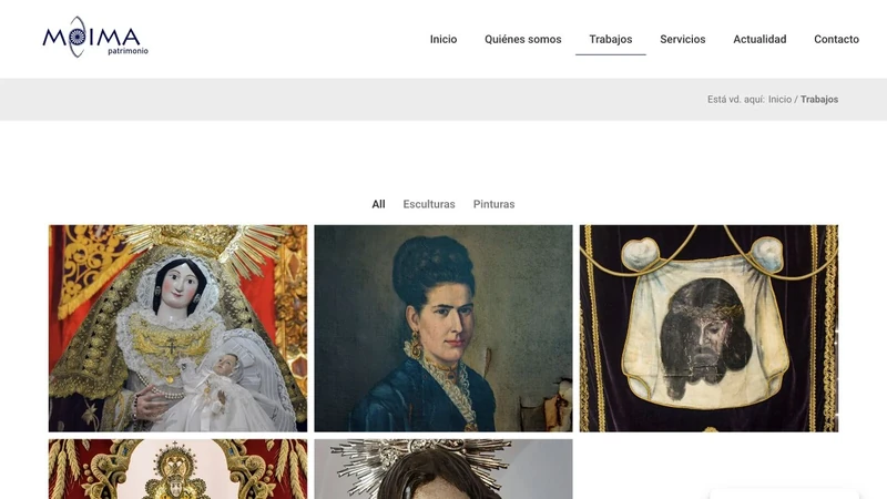 Galería de trabajos de Moima Patrimonio en escritorio, con fotografías de sus restauraciones